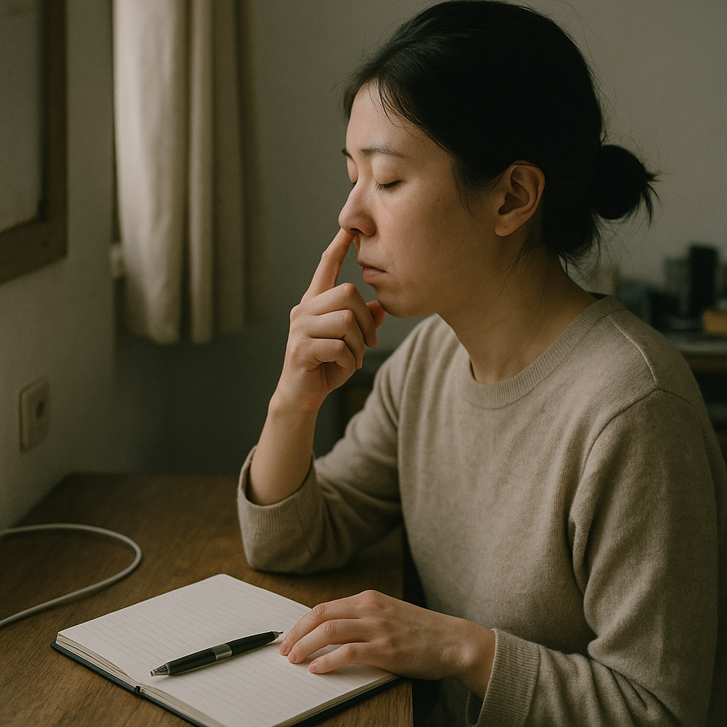 她在人前把自己打理得乾淨利落，獨處時的小動作